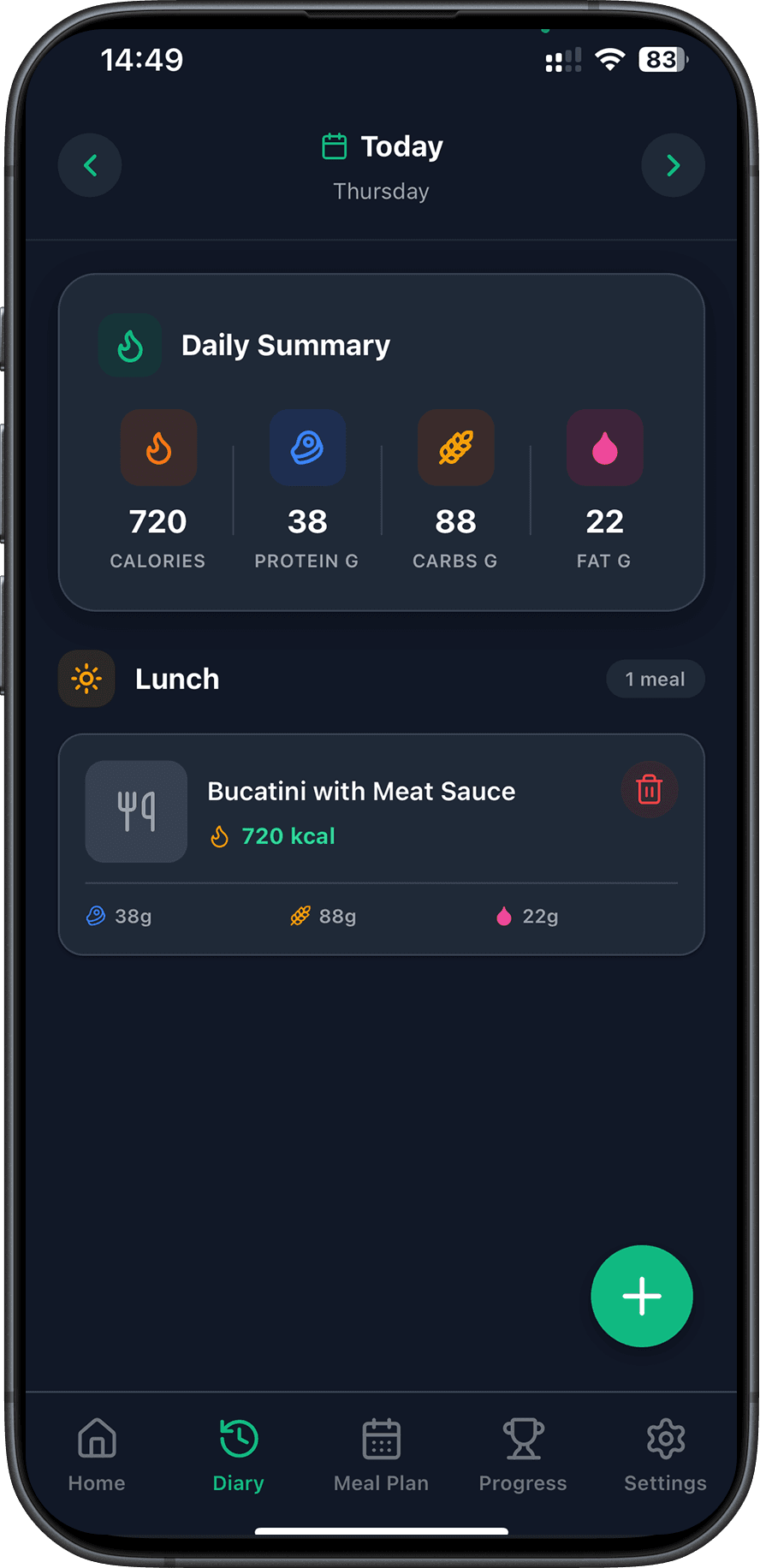 Nutrigoa Diary Screen